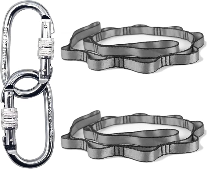 PRIOR FITNESS Yoga Straps Aerial Hammock Accessory Set, 2pcs Carabiner + 2pcs Daisy Chain r, Aerial Silk Hardware with Carabiner Daisy Chain for Yoga Swing Pilates