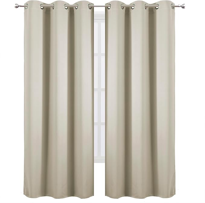 LEMOMO Light Beige Blackout Curtains 34 x 84 Inch Length/Set of 2 Curtain Panels/Thermal Insulated Room Darkening Blackout Curtains for Bedroom