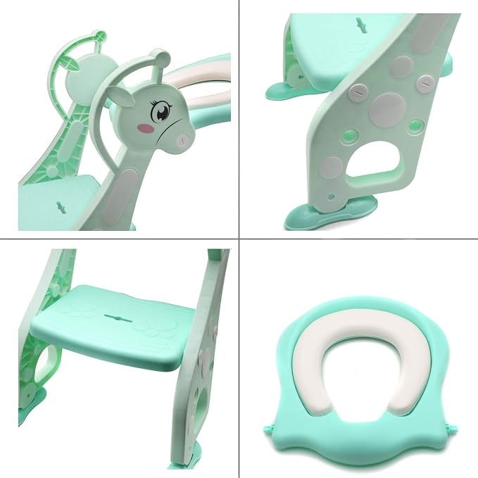 HTTMT- Green Dear Kid Potty Training Seat w/Step Ladder Toilet Chair for Child Toddler [P/N: ET-BABY001-GREEN]
