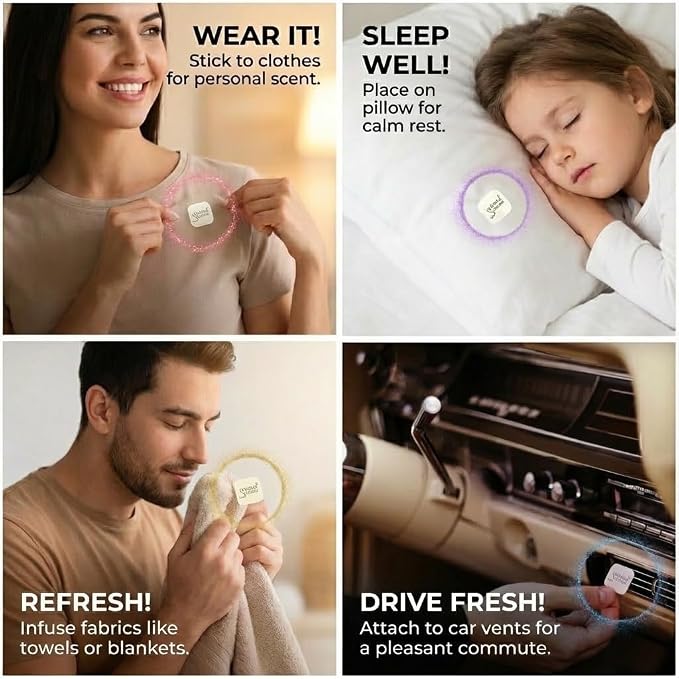 AROMA STICKERS® Original Blend Energize - 100% Natural Essential Oil Scented - Diffuser Sticker - Aromatherapy Stickers for Personal Space - Towels, Face Mask & Pillow - (Pack of 1, 12 Stickers)