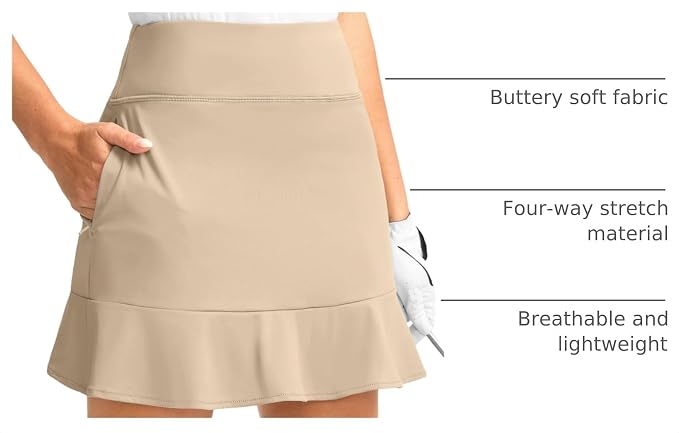 16" Golf Skorts for Women with 5 Pockets | Athletic, Tennis Skirt, High Waisted, Pickleball, Travel, Casual, Lightweight, Ruffle Summer Skirt, with Shorts