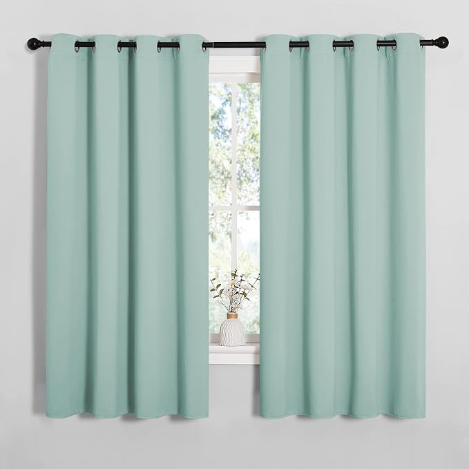 NICETOWN Bedroom Curtain Panels Blackout Draperies, Thermal Insulated Solid Grommet Blackout Curtains/Drapes (Aqua, One Pair, 55 by 68-inch)