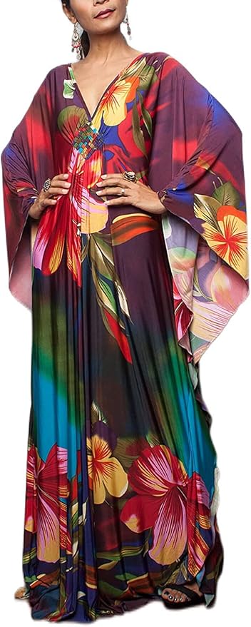 Venasha Womens Caftan Floral Print Kaftan Dress Short Sleeve Swimsuit Cover up Loungewear for Summer