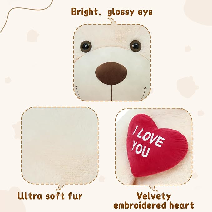 MaoGoLan Big Teddy Bear 6 Feet for Girlfriend - I Love You Red Heart Giant Stuffed Animal - Huge Valentines Plush for Boyfriend,Wife,Lover - Valentine's, Anniversary, Birthday