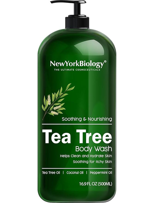 New York Biology Tea Tree Body Wash for Men and Women - Moisturizing Body Wash Helps Soothe the Skin - Refreshing and Hydrating Cleanser for Body and Feet - 16.9 Fl Oz