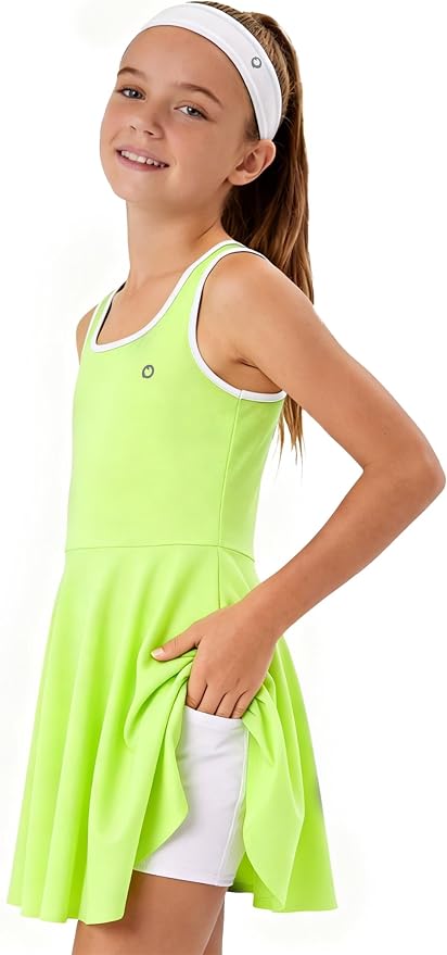 PATPAT Girls Athletic Dress Tennis Summer Outfit with Headband & Shorts | Quick-Dry RapidAir-C Fabric, Lightweight Breathable Golf Dress, Sweat-Wicking 2 Piece sets, Two Hidden Pockets