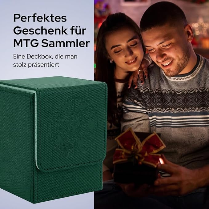 MTG Commander Deck Box with 2 Dividers – Fits 100+ Single Sleeved Cards, Strong Magnet Deck Case for Magic: The Gathering, Premium PU Leather Storage for TCG CCG (Green)