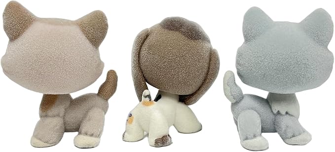 3pcs/Set Custom Flocked Pet Shop Toys Short Hair Cat Kitten Collie Great Dane Cocker Spaniel Dachshund Puppy Dog OOAK Compatible with LPS (#1012 and #2207 and #1930)