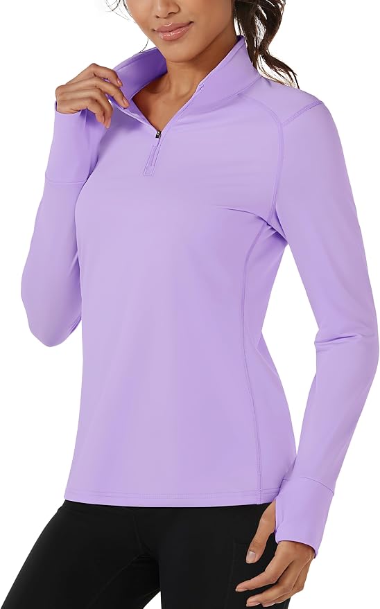 TACVASEN Women's Quarter Zip Sweatshirt Fleece Long Sleeve Workout Pullover | Lightweight Breathable Thermal Fabric,Mock Neck Design,Athletic Tops,Ideal for Gym Running Activities