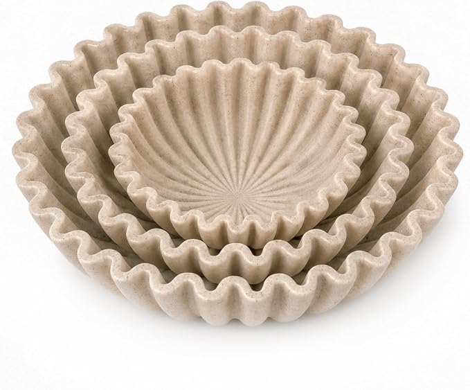 YMXYJM Decorative Bowl Set of 3, Fluted Resin Bowls for Home Decor, Beige | Includes three different sizes (Large, Medium & Small) for versatile use