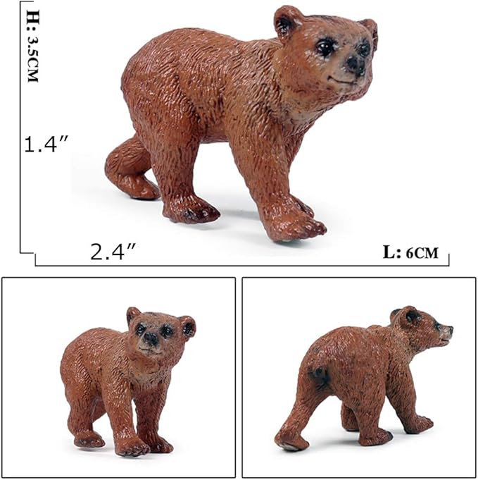 Grizzly Bear Toys Figurines, Plastic Forset Animals Bear Figures for Kids, Realistic Woodland Creature Party Supplies Cake Toppers, Pack of 3
