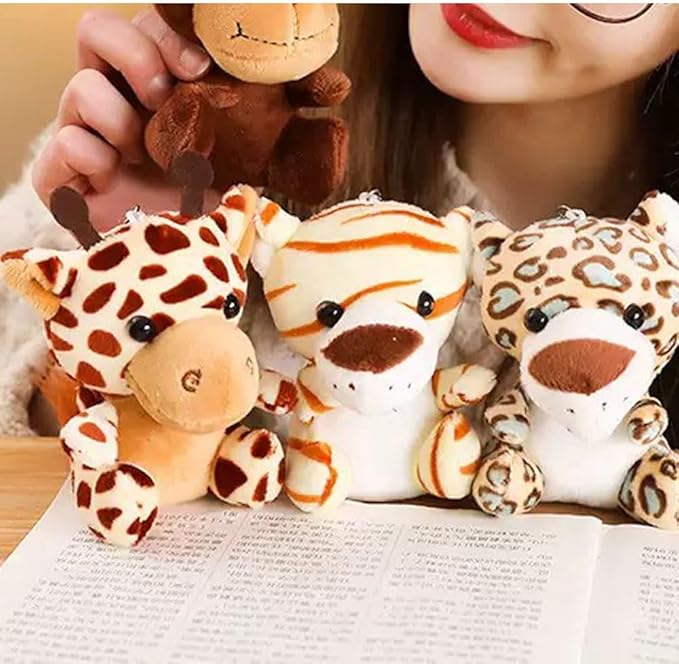 Mini Stuffed Animal Forest Tiny Plush Jungle Lion Elephant Tiger Giraffe Plush Toy for Party Animal Themed 6 Pieces (6zhidongwu)