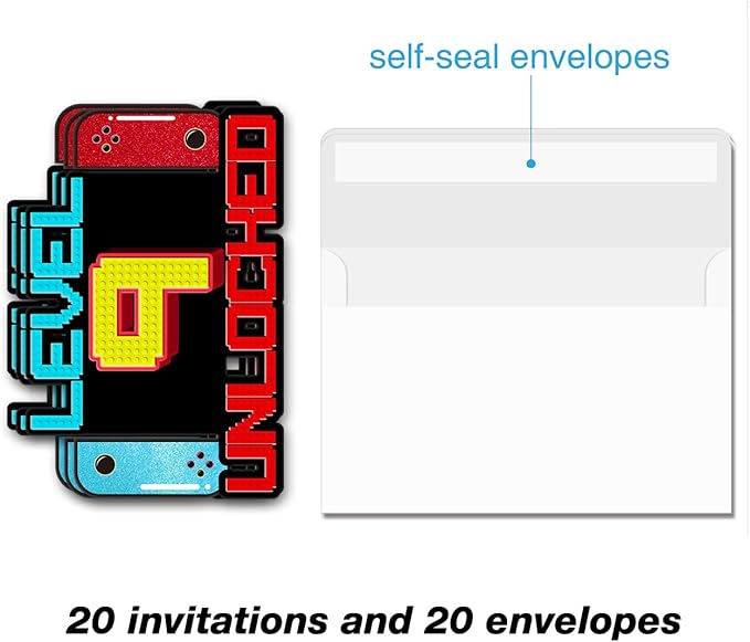 Video Game 9th Birthday Party Invitations Boy Video Game 9 Year Old Boys Birthday Party Shaped Invitations with Envelopes, 20 Pack