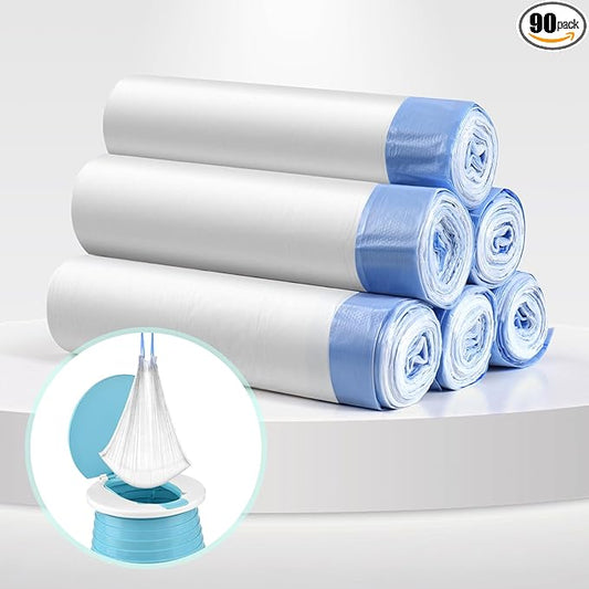 VISATOR Portable Travel Potty Chair Liners Bags Universal with Drawstring, 90 PCS (18 * 20INCH) (White)