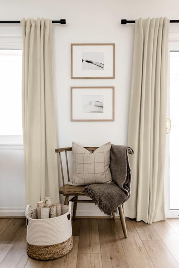 100% Blackout Shield Linen Blackout Curtains for Bedroom 102 Inches Long, Back Tab/Rod Pocket Living Room Drapes, Thermal Insulated Blackout Curtains 2 Panels Set, 50" W x 102" L, NaturalFlax