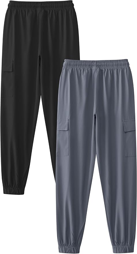 Boys Cargo Joggers Youth Quick Dry Athletic Pants Lightweight Hiking Jogger Pants with Zipper Pockets