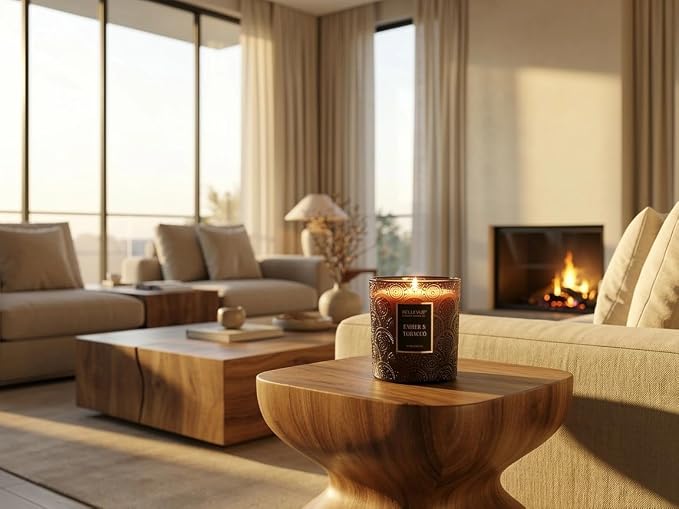 Bellevue Luxury Candles, 12 OZ Soy Blend Candle, Embossed Glass, Fragrances formulated with Essential Oils, Home Fragrances, Scented Candles Gift Set ǀ Scent: Ember & Tobacco