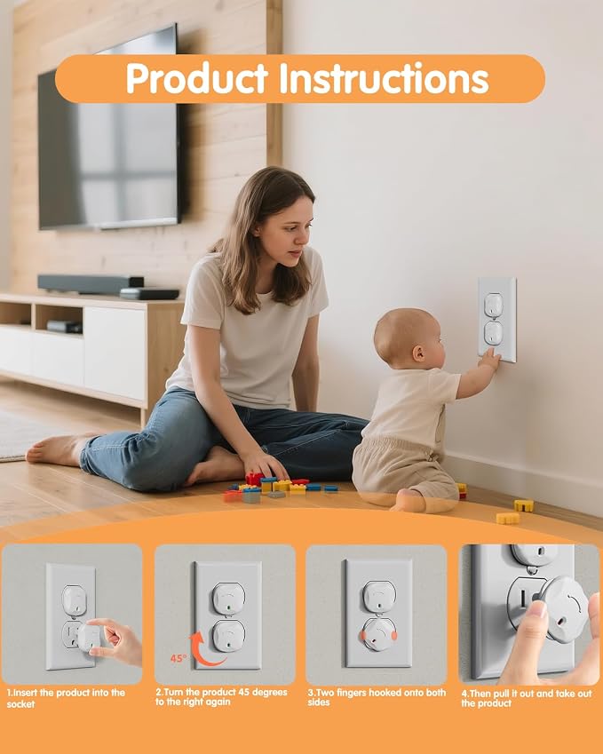 Outlet Covers Baby Proofing, 60 Pack Plug Covers Baby Proofing, Outlet Plug Covers for US 3-Prong to Prevent Electric Shock, Outlet Covers for Home, Office, School, Toddlers & Babies, White