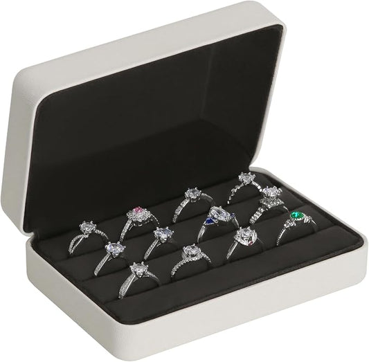 KUKUVR Velet Jewelry Ring Storage Box | Travel Jewelry Case with 3 Slot Ring Display Organizer