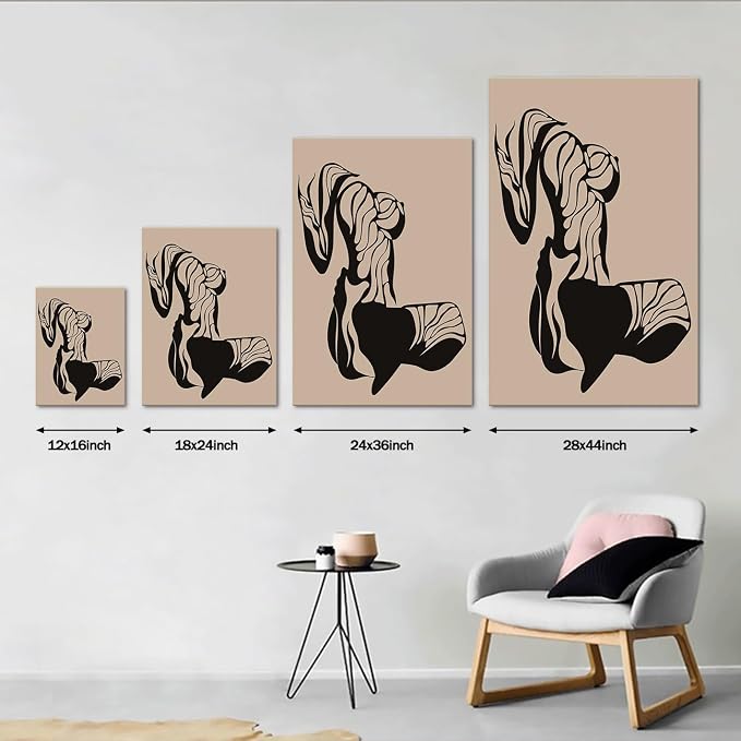 Yeesjoee Large Abstract Sexy Line Wall Art, Female Body Outline Canvas Prints, Minimalist Modern Elegant Nude Decor, Woman Portrait Pictures for Living Room Bedroom Home Decoration, 28x44 in Framed