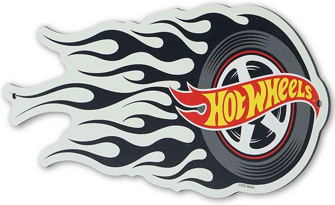 Hot Wheels Flaming Tire Metal Sign - Classic Hot Wheels Wall Decor for Bedroom, Garage or Man Cave
