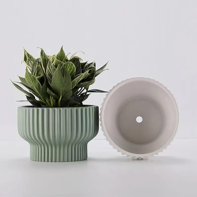 Puoyik 2 Piece Set of Flower Pots 8/6 inches, Ceramic Flower Pots with Drainage Holes, Indoor and Outdoor Plant Flower Planter (7.8/5.9 White)