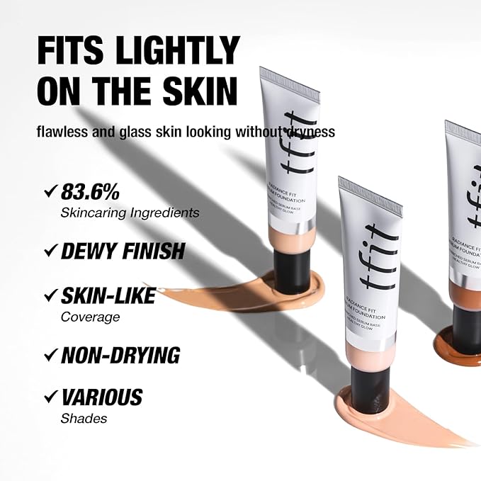 Radiance Fit Serum Foundation - Flawless Coverage, Dewy finish, Long-lasting, Lightweight, Korean Makeup,1.05 Oz. (W01 Vanilla, 1.05 Oz.)