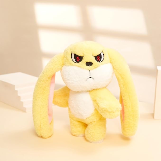 Bunny Plush Toy Stuffed Animal Funny Rotating Head Rabbit Plush Pillows Toy Cute Sensory Soft Stuffed Animals Doll That Show Your Mood Stuffed Bunny For Easter Christmas Birthday Gift，11in(Yellow)