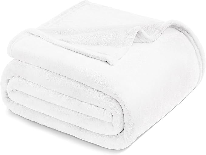Exclusivo Mezcla Soft Fleece Blanket Twin Size for Bed, Pure White | 90x66 Inches, Double-Sided Brushed Flannel, Lightweight Plush Cozy Blanket for Home Decor, All Season, Machine Washable