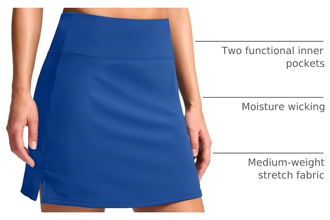 16" Skorts with 2 Pockets | Side Slits, High Waisted, A Line, Casual, Pickleball, Athletic, Golf, Tennis Skirt, for Women