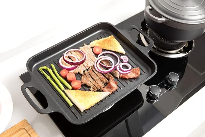 S·KITCHN Nonstick Grill Pan, Induction Stove Top Grill Plate, Glass Grilling Pan for Indoor, Gas Range Grill Panel/Skillet