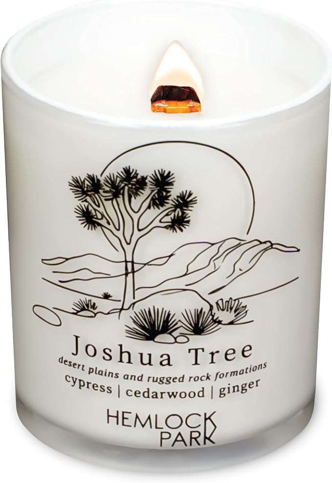 Hemlock Park Joshua Tree Postcards Scented Candle | Crackling Wood Wick, Botanical Fragrance & Coconut Apricot Wax | Up to 50 Hour Burn Time | 7.2 oz | Made in USA