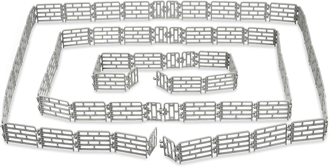 Toymany 64PCS Mini Toys Fence for Farm Animals - Tiny Horse Corral Plastic Fencing for Farm Barn Paddock Horses Figurines for Kids Toddlers