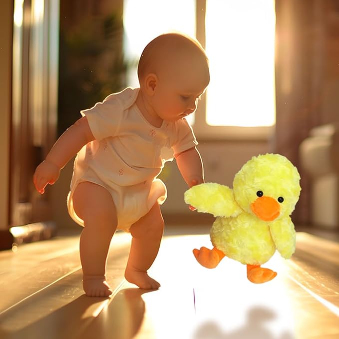 Rose Duck Plush Stuffed Animal, Cute Furry Yellow Duck Toy, Soft Cuddly Plushie Hugger Toy for Boys Girls, Gifts for Kids or Girlfriend, 9 Inches