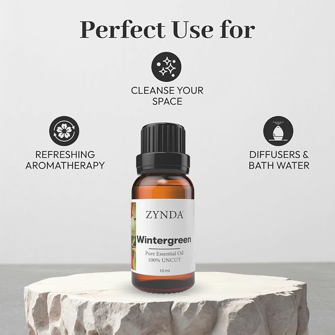Wintergreen Essential Oil 100% Pure & Natural – Uncut Premium Grade Wintergreen Oil for Aromatherapy, Massage, Diffuser, and Skincare – Refreshing Minty Cool Essential Oils (10ml)