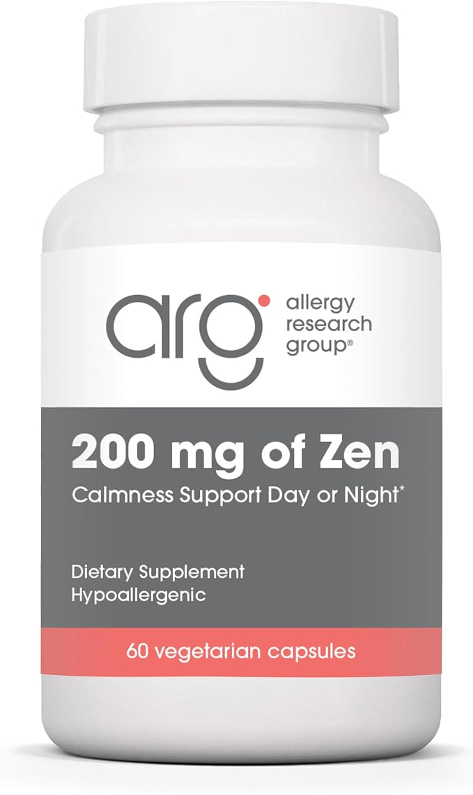 Allergy Research Group ARG 200 mg of Zen - Supports Calm and Stress Balance - Delivers 200 mg L-Theanine & 550 mg GABA per Serving - Vegetarian & Hypoallergenic - 30 Servings - 60 Capsules