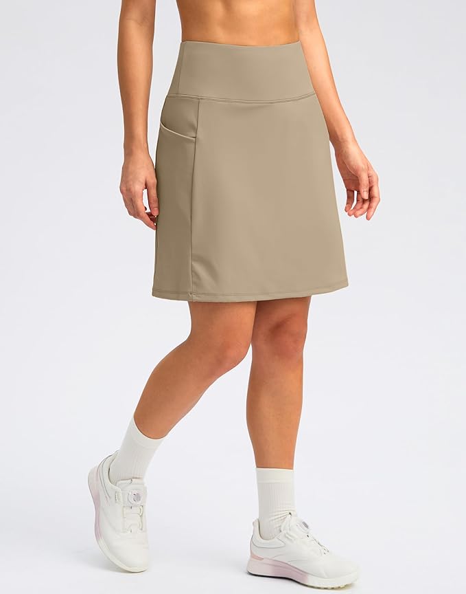 Women's 18" Skorts with 4 Side Pockets High Waisted Long Golf Skirt | Soft, Lightweight, Stretch, Breathable, Mesh Built-in Shorts, Athletic, Tennis, Dressy, Casual