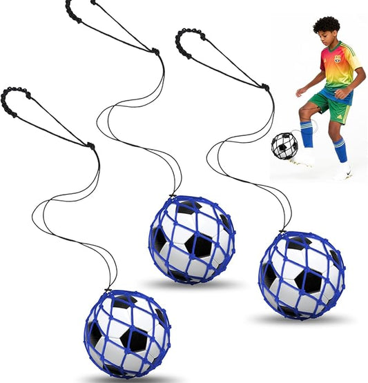 Soccer Kick Trainer 3PCS(not Include Ball), Adjustable Return Net Football Training Aid for Throw Solo Juggling Practice, Fits Size 3, 4, 5 Balls, Great Gift for Boys, Girls and Soccer Enthusiasts