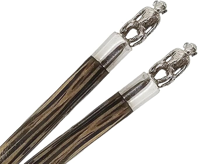 Wooden Chopsticks 9⅞" Long Coconut Palm Wood Chopstick With Metal Monkey Top Eating Utensil Oriental Cutlery Asian Tableware Decorative Dinnerware to Serve Chinese Japanese Korean Food