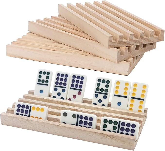 Wooden Domino Trays/Racks Set of 4 Mexican Train Domino Trays/Racks Double 12 Tiles Holders Rack Domino Tiles Holders Domino Wood Holder【 Dominoes not Included】