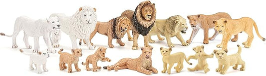 15PCS Lion Toys Figurines Pride, African Jungle Animals Lion Family, Realistic Zoo Animal Toys, Preschool Toy Birthday Gift Cake Toppers for Kids Boys Girls