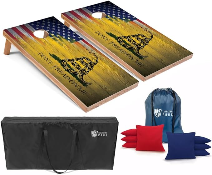Tailgating Pros Regulation Cornhole Boards Flag Set - Includes 8 Bean Bags, Carrying Cases, and 4'x2' Corn Hole Toss Game