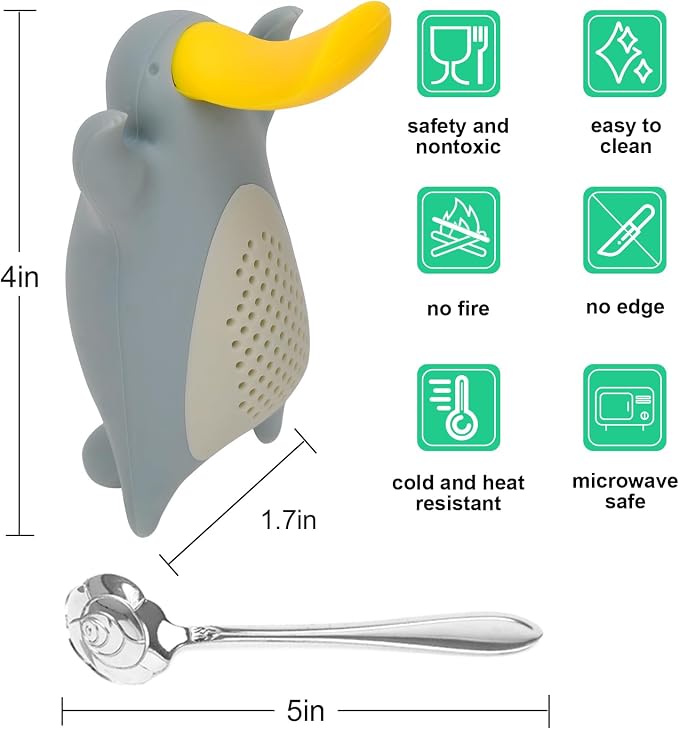 Numola Silicone Tea Infuser Set of 2, Cute Platypus Loose Leaf Tea Strainer with Stainless Steel Teaspoon, Reusable Tea Ball Filter for More Enjoyable Tea Times with Friends and Family