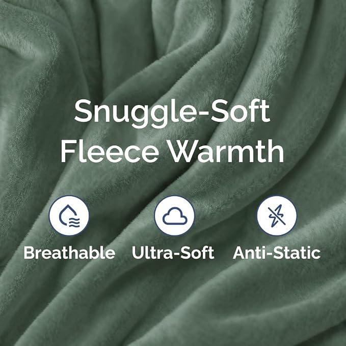 Fleece Blanket Queen Size - Ultra-Soft Flannel Fleece Blanket - Sage Green | Soft, Warm, Outdoor Picnic Blanket for Camping, Travel, Lightweight, Cozy, Anti-Static, Home Decor Gifts for Men & Women