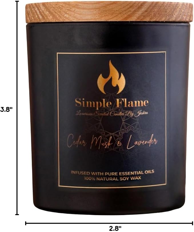 Cedar Musk & Lavender Luxurious Scented Jar Candle | 13 oz - 3.8-Inch height | 100% Natural Soy Wax | Aromatherapy | 35-40 Hours Burn Time | Non-toxic | Essential Oils Candle | Black Jar | Handcrafted