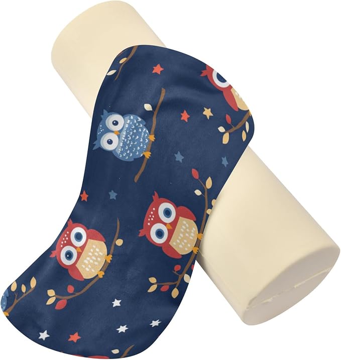 July 4th Owls Branch White Dark Blue Neck Roll Pillow Bolster Round Health Memory Foam Long Cervical Cylinder Pillows with Removable Washable Cover for Body Bed Legs Back Yoga