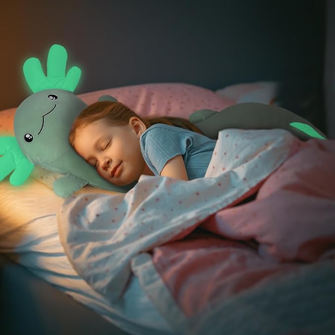 MaoGoLan Giant Axolotl Plush Stuffed Animal,Big Salamander Plush Pillow Toy,Jumbo Stuffed Salamander Body Pillow for Kids, Axolotl Plushies Glow in The Dark,Holiday Birthday Gifts Green