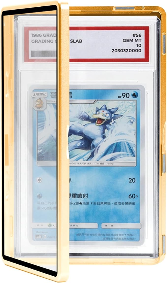 Magnetic Graded Card Slab Protector - Premium Aluminum Graded Card Showcase, Slab Protector with UV-Resistant Tempered Glass, Personalized Slab Bumper for Collectors, Gold