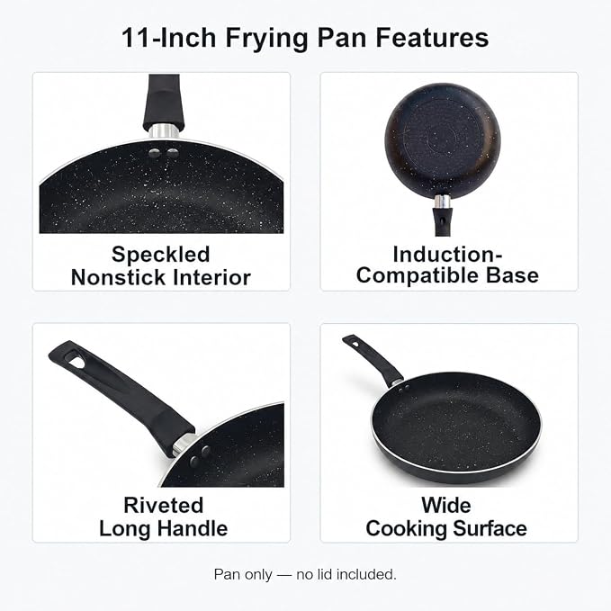 11-Inch Nonstick Frying Pan Skillet, Aluminum Omelet Pan for Eggs, Sauteing and Everyday Cooking, Induction Compatible Cookware for Gas, Electric and Ceramic