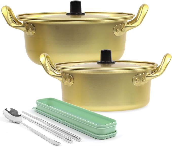 Ramen Pot with Lid,2 Pack Korea Style Noodle Pot, Stovetop Ramen Cooker,Stovetop Safe, Nonstick & Easy Clean Ramyun Pot with Handles Ideal for Soup, Instant Noodles, Stir Fry & Asian Dishes,2 Size